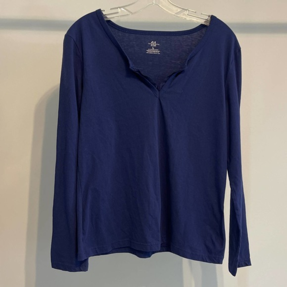 French Dressing Navy LS V-Neck PJ Top Size Large‎ Cotton Blend PreOwned